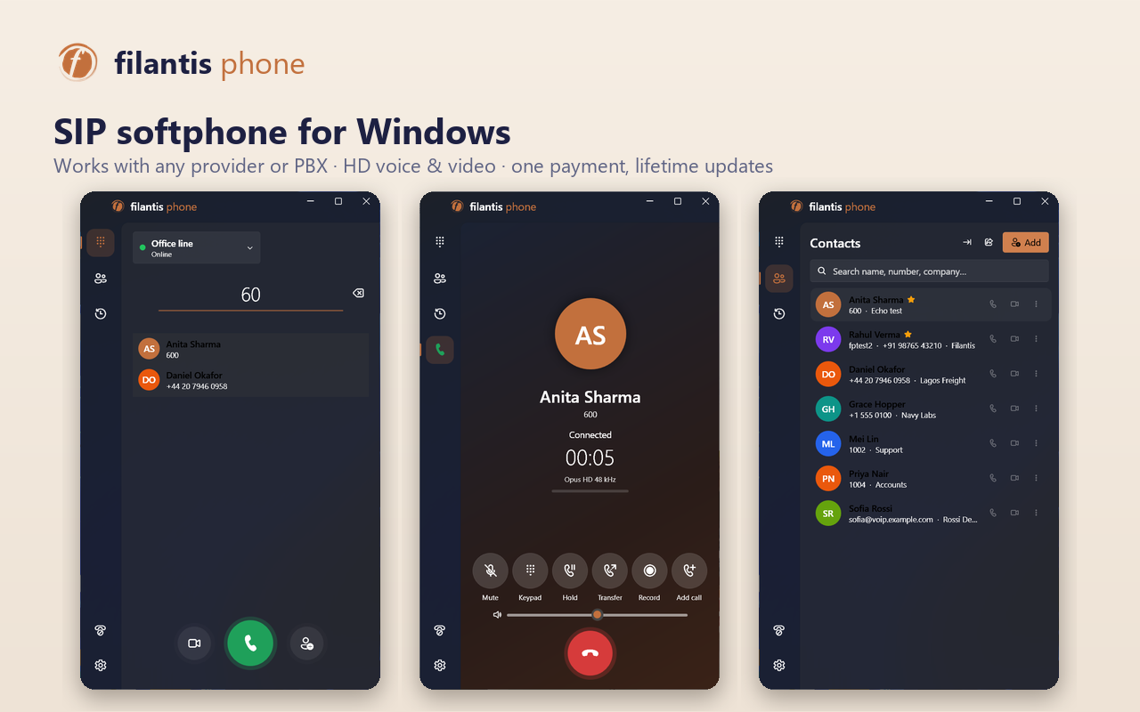 Filantis Phone — SIP Softphone for Windows